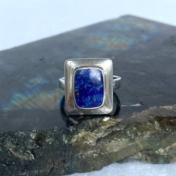 Sterling Silver 925 Signed Boma Bezel Set Rectangular Lapis Lazuli Ring Sz 5.75 - Picture 5 of 16